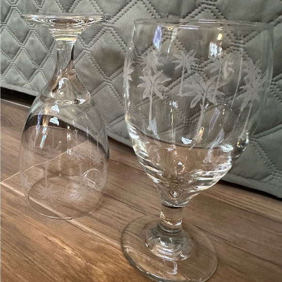 Libbey - Rare - Etched Palm Tree - 16 Oz. Water/Ice Tea Goblets - Set of 2 - Picture 2 of 7